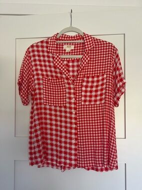 Anthropologie Red and White Gingham Button-Down Shirt by Maeve